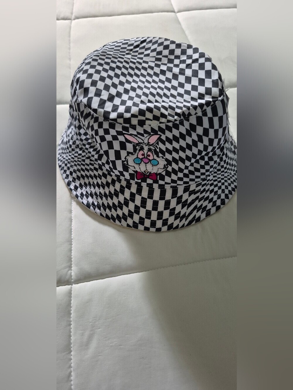 Alice In Wonderland Checkerboard Bunny Bucket Hat - Black & White